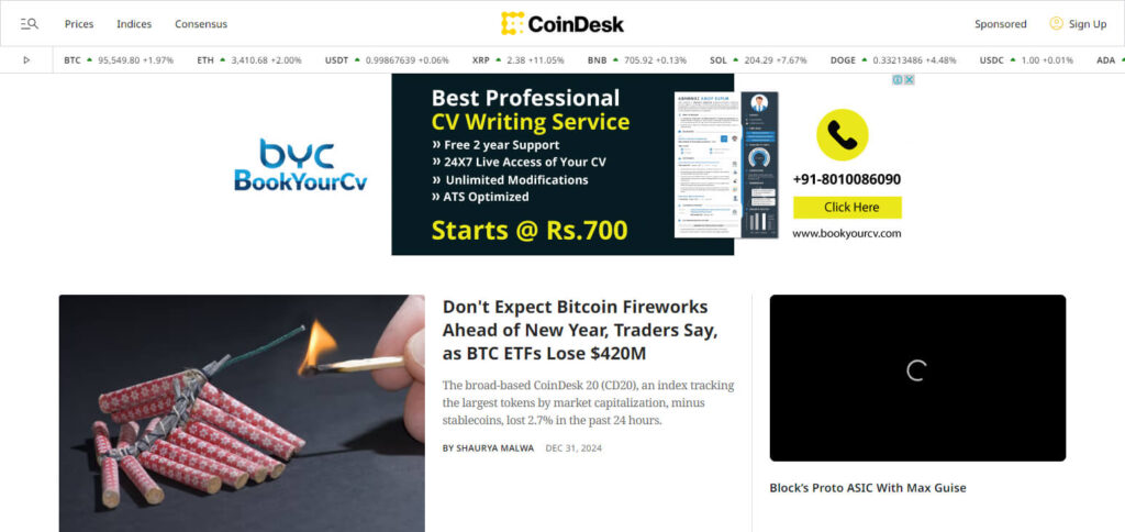 CoinDesk Crypto News Websites