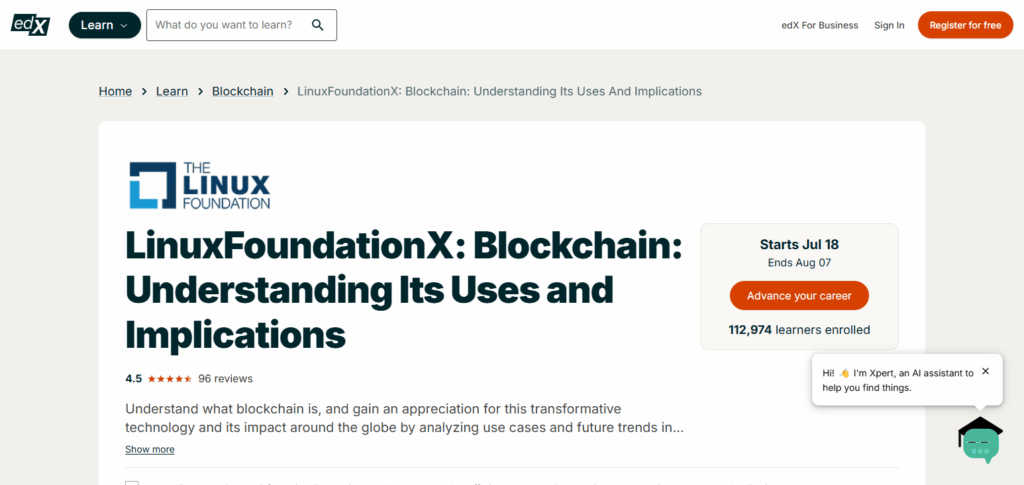 7 Best Blockchain Courses Online for 2025 7 Blockchain for Business (Linux Foundation, edX)