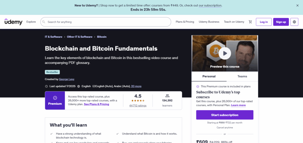 7 Best Blockchain Courses Online for 2025 6 Blockchain and Bitcoin Fundamentals (Udemy)