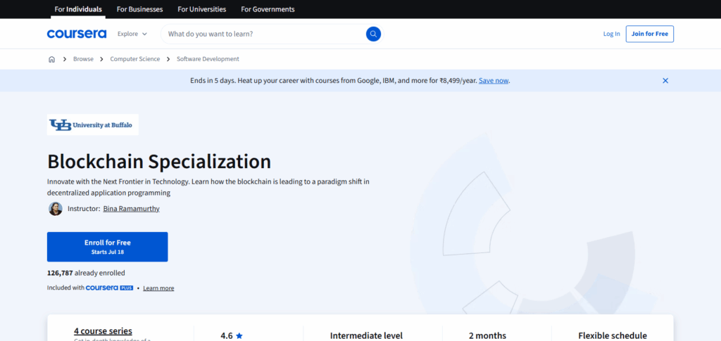 7 Best Blockchain Courses Online for 2025 3 Blockchain Specialization (University at Buffalo, Coursera)