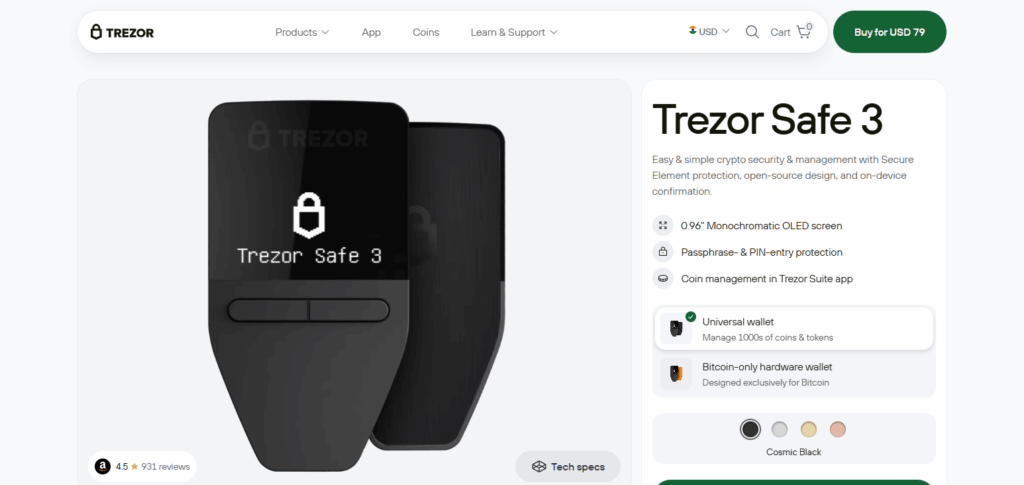 10 Best Crypto Hardware Wallets for Staking in 2025 6 Trezor Safe 3
