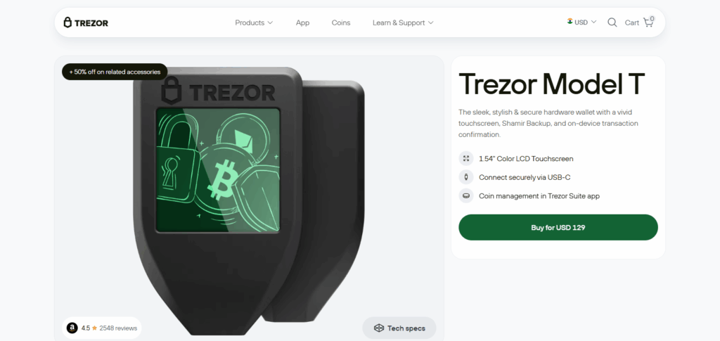 10 Best Crypto Hardware Wallets for Staking in 2025 5 Trezor Model T